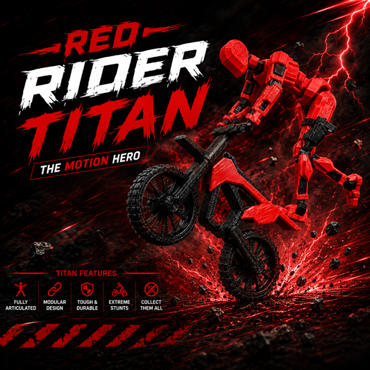 Red Rider Titan · The Motion Hero · 13-Joint Articulated Action Figure with Stunt Bike · Titan Toys