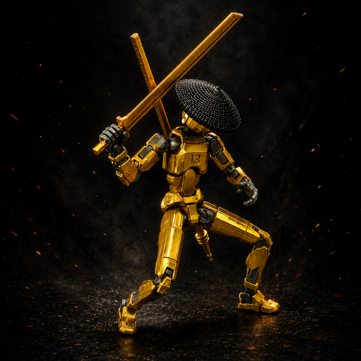 Ronin Titan · The Golden Blade Master · 13-Joint Articulated Samurai Action Figure · 8-Piece Gold Weapon Pack + Straw Ronin Hat · Made in India · Titan Toys