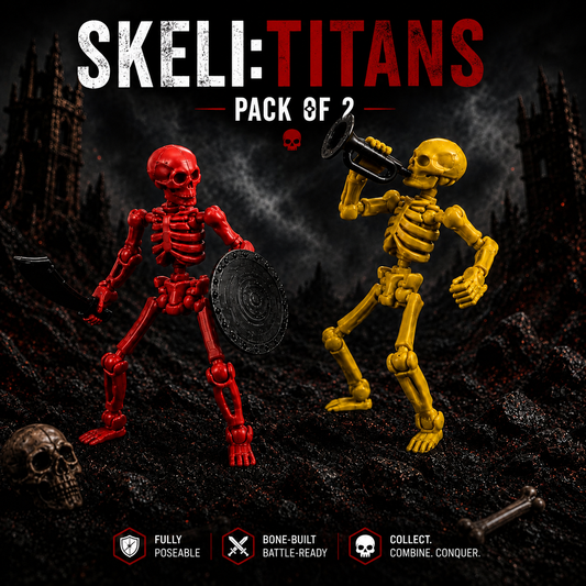 Skeli:Titans · The Colour Legion · 2-Figure 8-Inch Multi-Colour Articulated Skeleton Duo Set · Red + Yellow · Made in India · Titan Toys