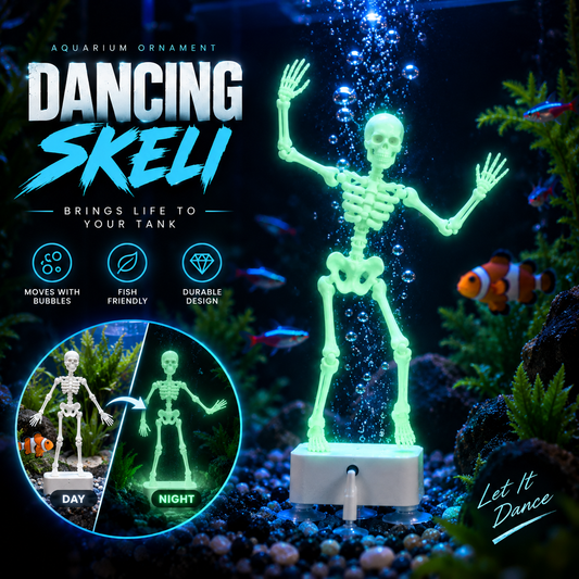 Aqua Titan Glow · Dancing Skeli — Glow-in-the-Dark Air-Powered Dancing Skeleton Aquarium Ornament · Titan Toys