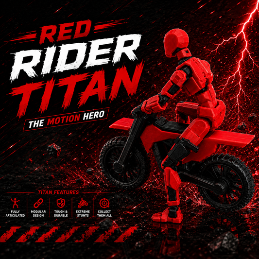 Red Rider Titan · The Motion Hero · 13-Joint Articulated Action Figure with Stunt Bike · Titan Toys