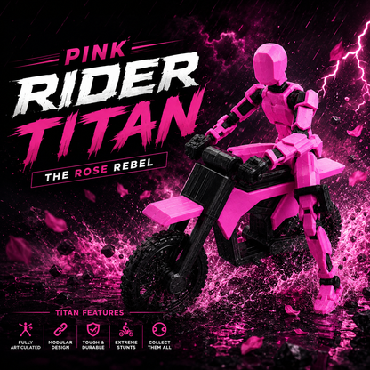 Pink Rider Titan · The Rose Rebel · 13-Joint Articulated Action Figure with Stunt Bike · Titan Toys