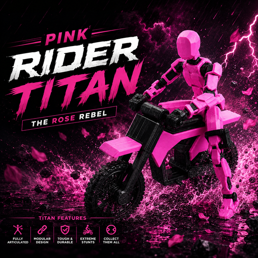 Pink Rider Titan · The Rose Rebel · 13-Joint Articulated Action Figure with Stunt Bike · Titan Toys