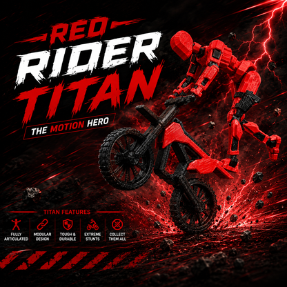 Red Rider Titan · The Motion Hero · 13-Joint Articulated Action Figure with Stunt Bike · Titan Toys