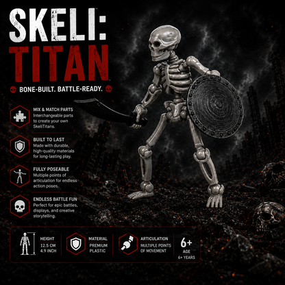 Skeli:Titans · The Bone Legion · Single 8-Inch Articulated Skeleton Figure · With Weapon · Made in India · Titan Toys
