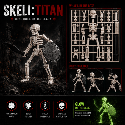Skeli:Titans · The Ghost Legion · Single 8-Inch Glow-in-the-Dark Articulated Skeleton Figure · Made in India · Titan Toys