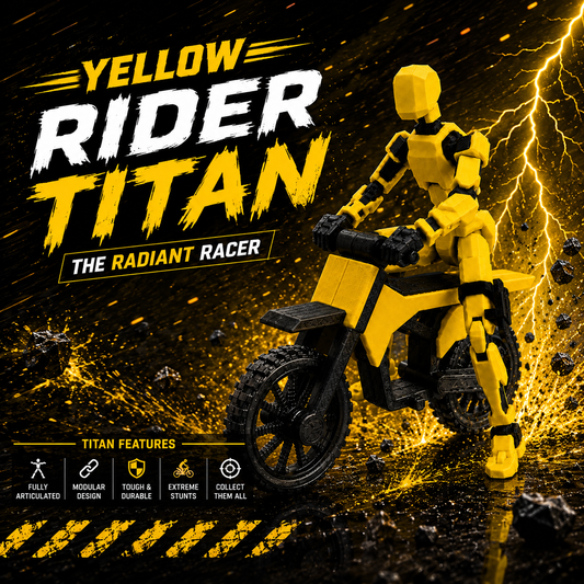 Yellow Rider Titan · The Radiant Racer · 13-Joint Articulated Action Figure with Stunt Bike · Titan Toys