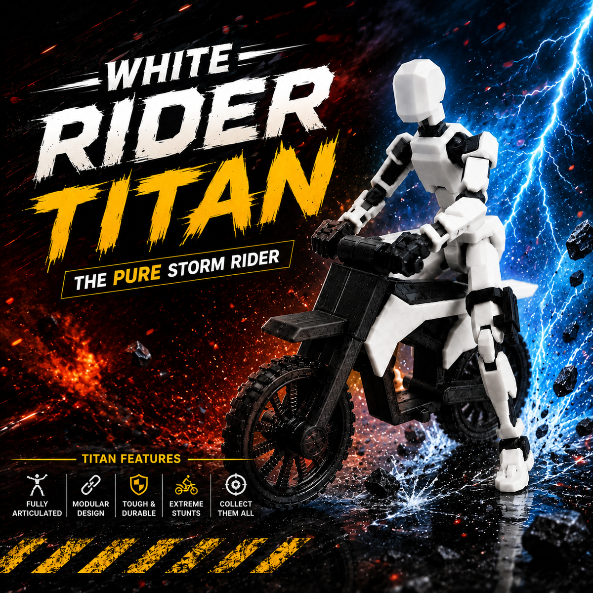 White Rider Titan · The Frost Rider · 13-Joint Articulated Action Figure with Stunt Bike · Titan Toys