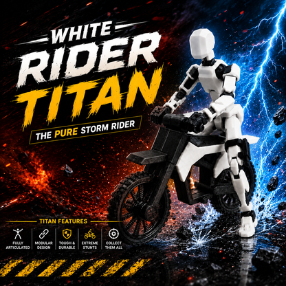 White Rider Titan · The Frost Rider · 13-Joint Articulated Action Figure with Stunt Bike · Titan Toys