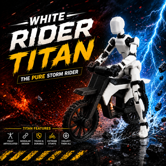 White Rider Titan · The Frost Rider · 13-Joint Articulated Action Figure with Stunt Bike · Titan Toys