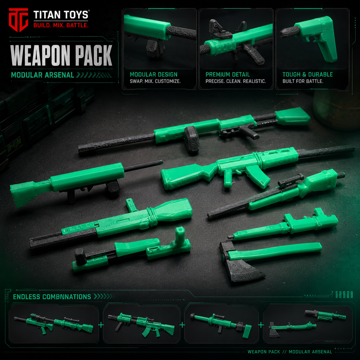 Tactical Weapon Pack · Combat Loadout Upgrade for Titan 13 · Titan Toys