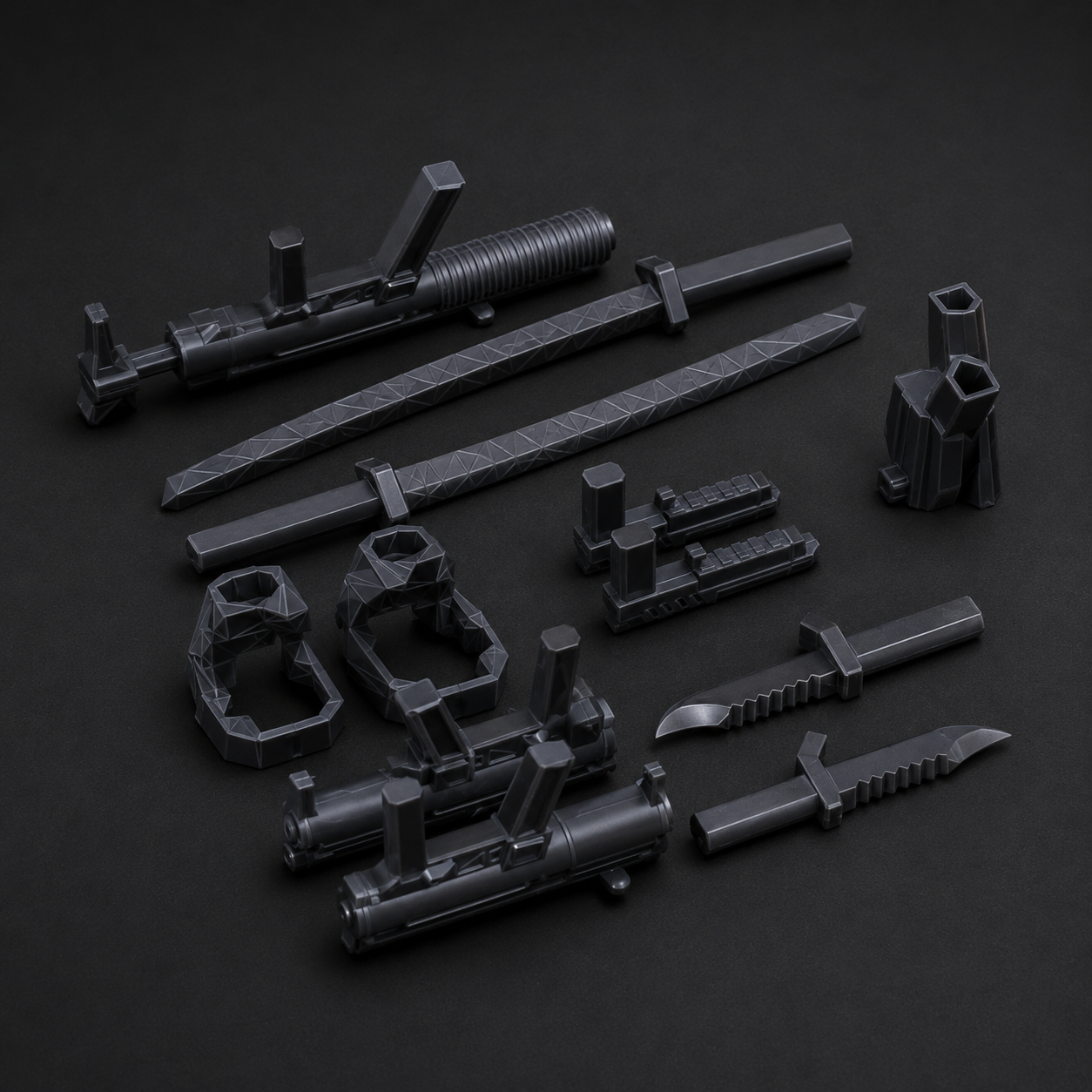 Universal Weapons Pack · Katana + Chainsaw Add-On Accessories · Titan Toys