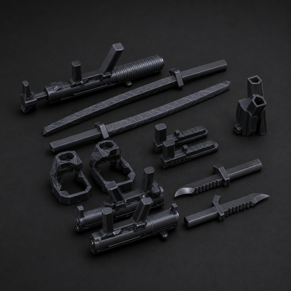 Universal Weapons Pack · Katana + Chainsaw Add-On Accessories · Titan Toys