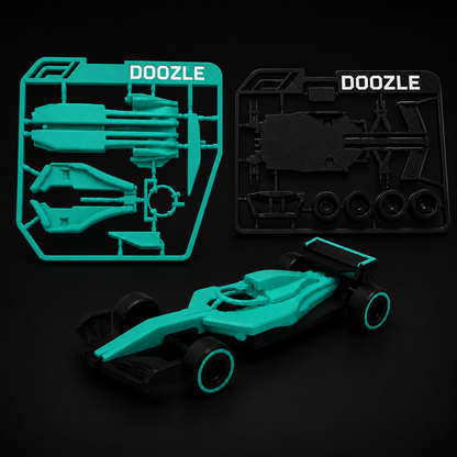 DOOZLE F1 Racing Set · Titan 13 Driver + F1 Kit Combo · Articulated Figure with Snap-Together Formula Car · Titan Toys