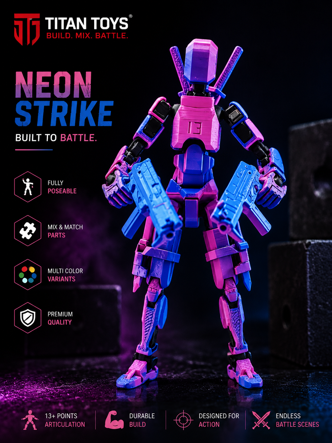Blue-Purple Metallic Duo · The Storm Twins · Premium 2-Figure Articulated Action Set · Titan Toys