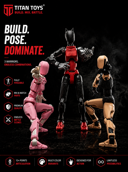 Femme Squad · The Mystery Line · Pink + Cat-Ear + Tan Articulated 3-Figure Action Set · Titan Toys