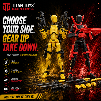 Yellow & Red Duo · Sun & Fire Squad · 2-Figure Articulated Action Set · Titan Toys
