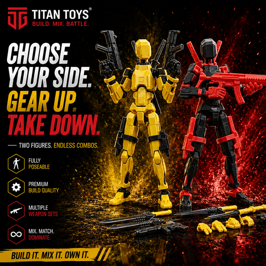 Yellow & Red Duo · Sun & Fire Squad · 2-Figure Articulated Action Set · Titan Toys