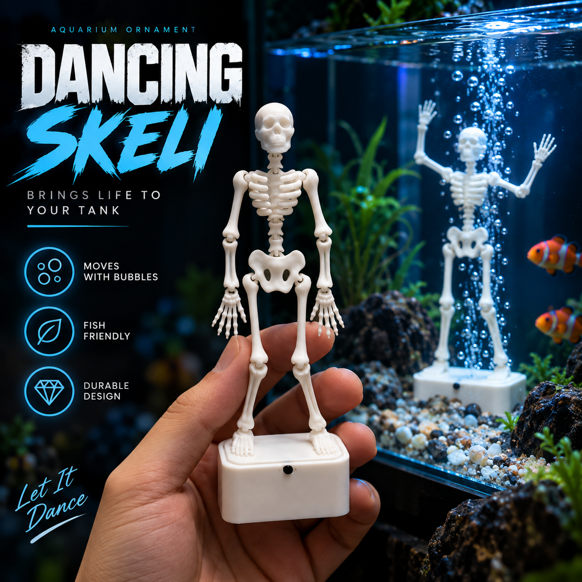 Aqua Titan · Dancing Skeli — Air-Powered Dancing Skeleton Aquarium Ornament · Titan Toys