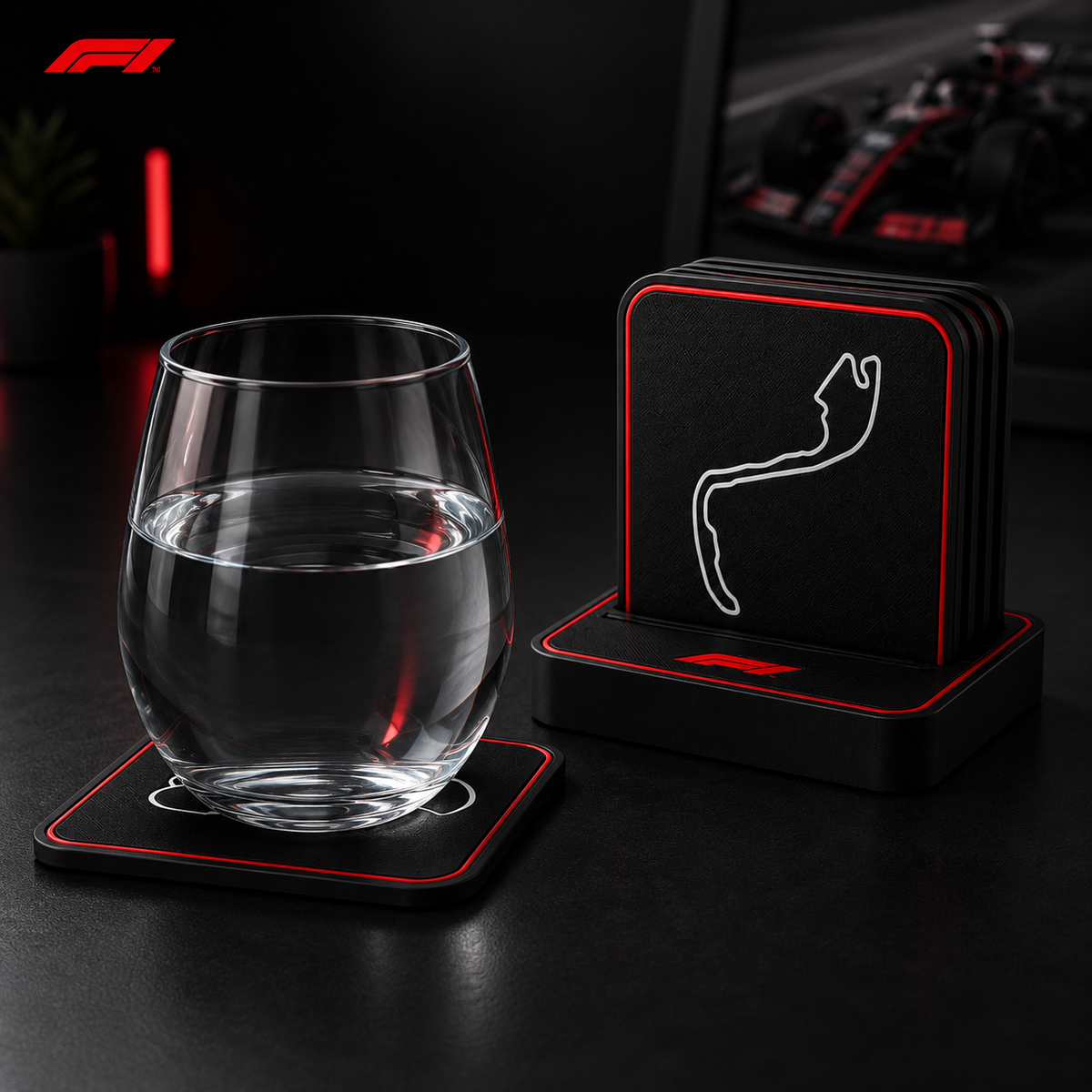 Titan Motorsport Coaster Set · Racing Circuit Coasters with Holder