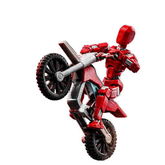 Red Rider Duo action figures performing stunt poses with bikes — Titan Toys lifestyle shot