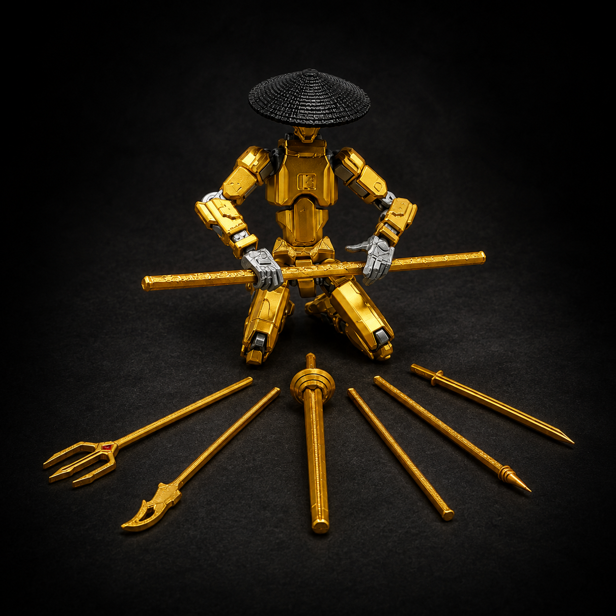 Ronin Titan · The Golden Blade Master · 13-Joint Articulated Samurai Action Figure · 8-Piece Gold Weapon Pack + Straw Ronin Hat · Made in India · Titan Toys
