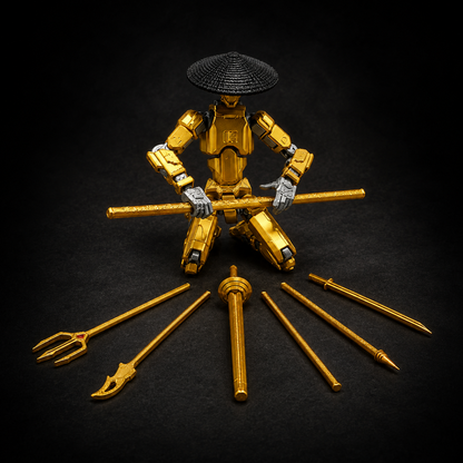 Ronin Titan · The Golden Blade Master · 13-Joint Articulated Samurai Action Figure · 8-Piece Gold Weapon Pack + Straw Ronin Hat · Made in India · Titan Toys