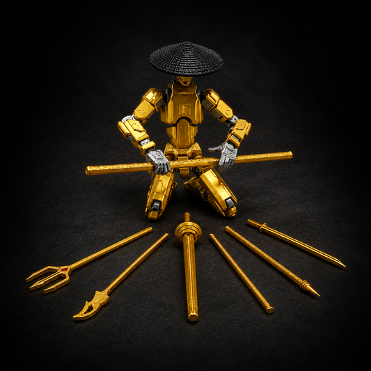 Ronin Titan · The Golden Blade Master · 13-Joint Articulated Samurai Action Figure · 8-Piece Gold Weapon Pack + Straw Ronin Hat · Made in India · Titan Toys