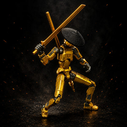 Ronin Titan · The Golden Blade Master · 13-Joint Articulated Samurai Action Figure · 8-Piece Gold Weapon Pack + Straw Ronin Hat · Made in India · Titan Toys
