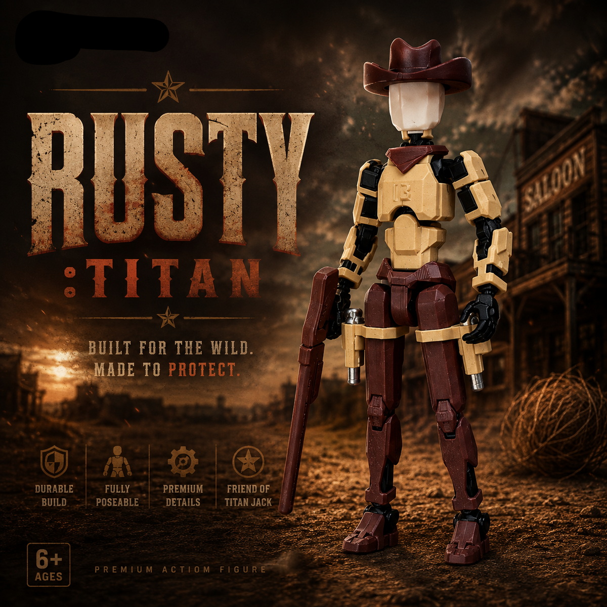 Rusty Titan Wild-West gunslinger articulated action figure