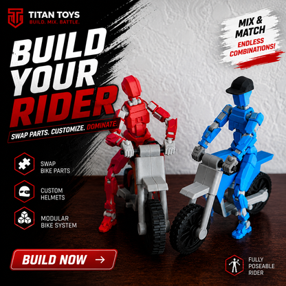 Red Rider Duo · The Motion Squad · 2-Figure Articulated Action Set with Stunt Bikes · Titan Toys