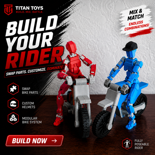 Red Rider Duo · The Motion Squad · 2-Figure Articulated Action Set with Stunt Bikes · Titan Toys