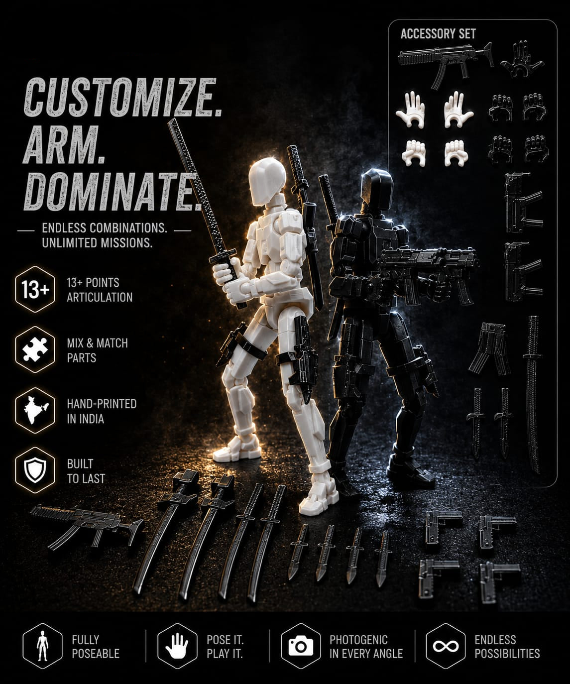 Black & White Duo · Shadow & Harmony · 2-Figure Articulated Action Set · Titan Toys