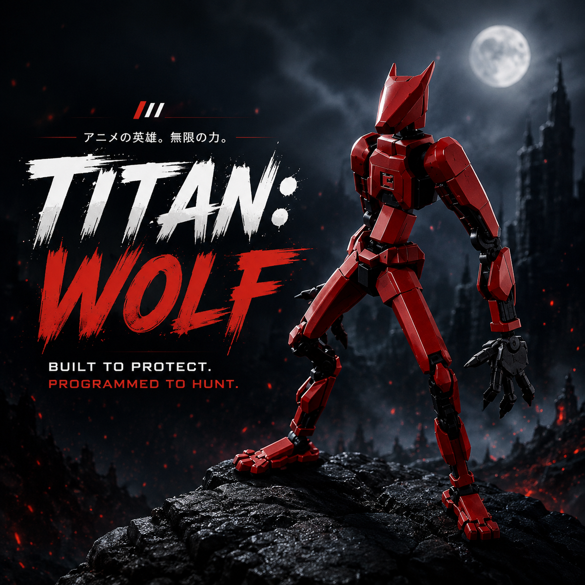 Titan Wolf the Crimson Hunter red mecha articulated action figure