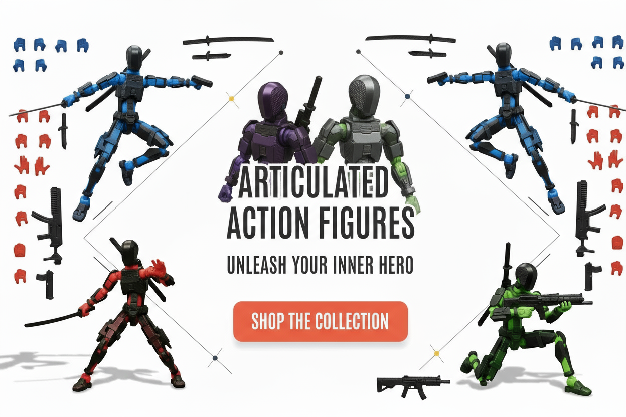 Articulated Action Figures Banner with Layered Robots