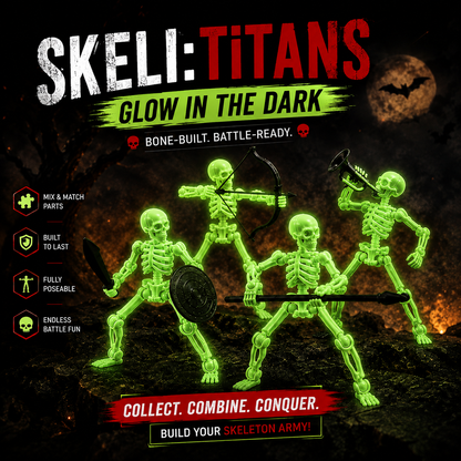 Skeli:Titans · The Ghost Legion · 4-Figure Big 8-Inch Glow-in-the-Dark Articulated Skeleton Army Set