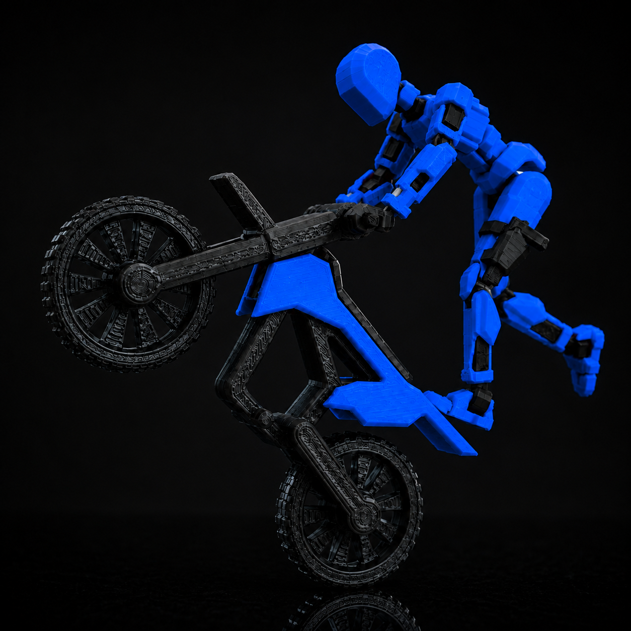 Blue Rider Titan on stunt bike — dynamic action pose, Titan Toys