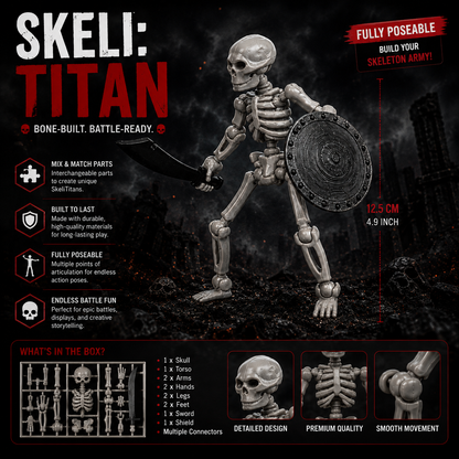 Skeli:Titans · The Bone Legion · Single 8-Inch Articulated Skeleton Figure · With Weapon · Made in India · Titan Toys