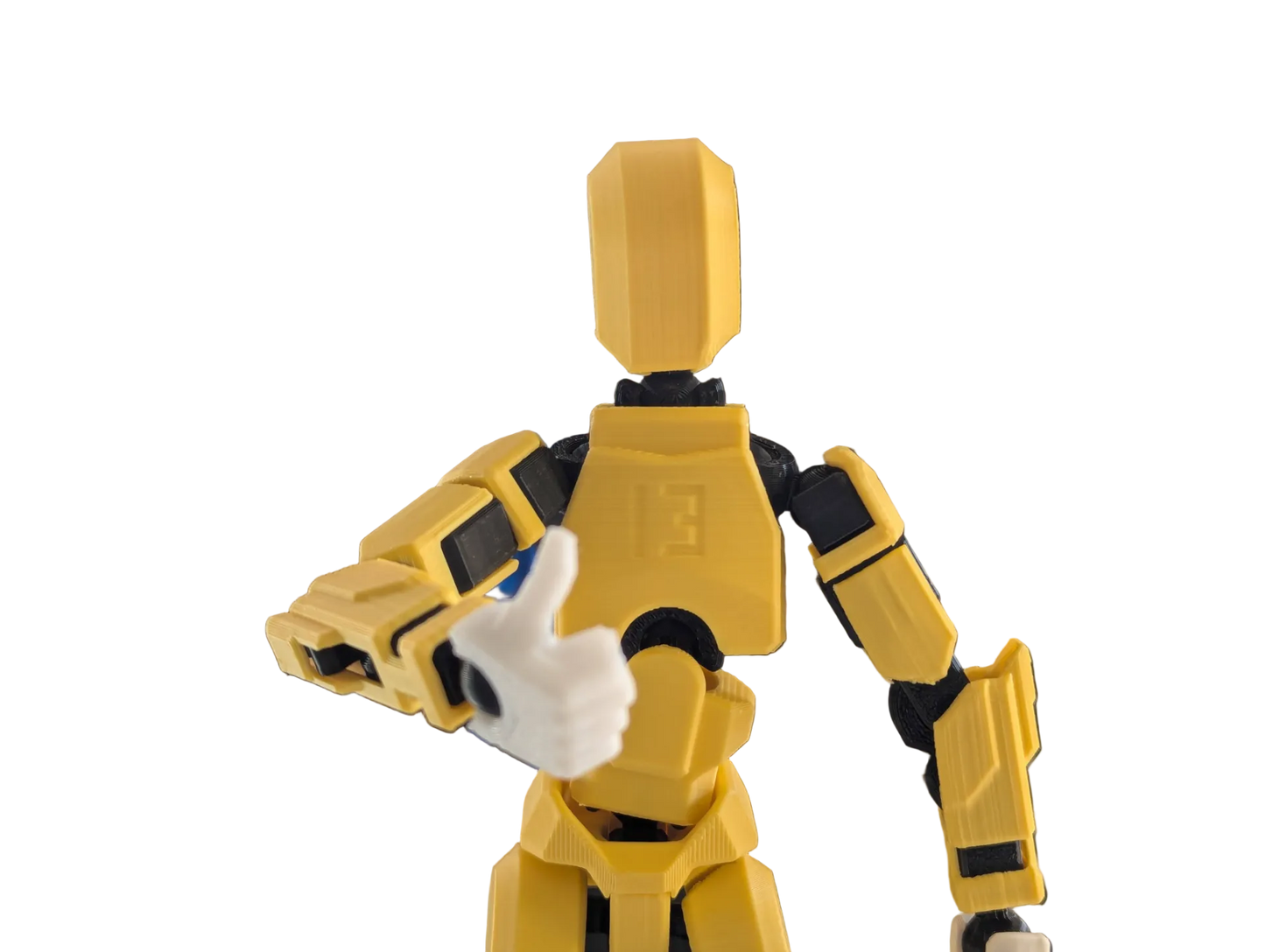 Yellow Titan 13 figure with assembly wireframe showing modular construction - Titan Toys