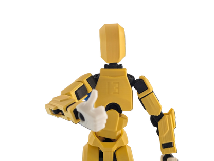 Yellow Titan 13 figure with assembly wireframe showing modular construction - Titan Toys