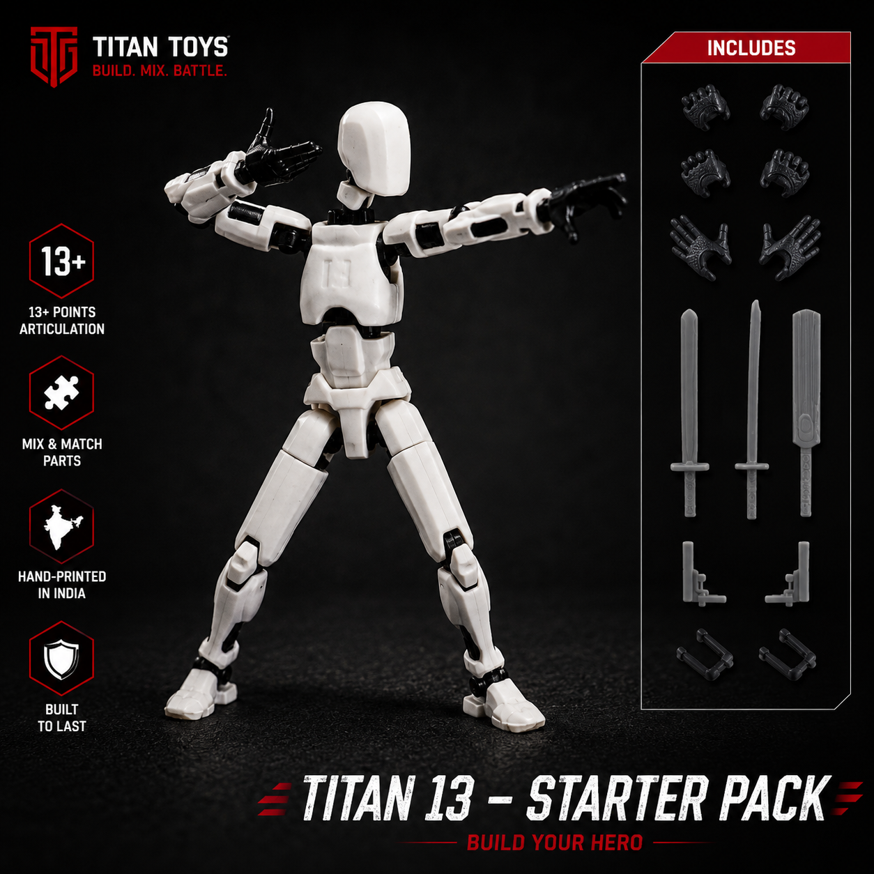Red & White Studio Twin · Warrior & Harmony · Articulated Desktop Action Set · Titan Toys