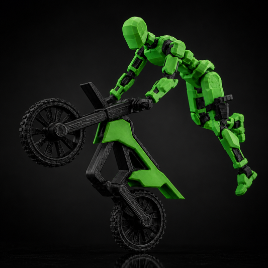 Green Rider Titan · The Trail Blazer — 13-joint articulated action figure with stunt bike, Made in India by Titan Toys