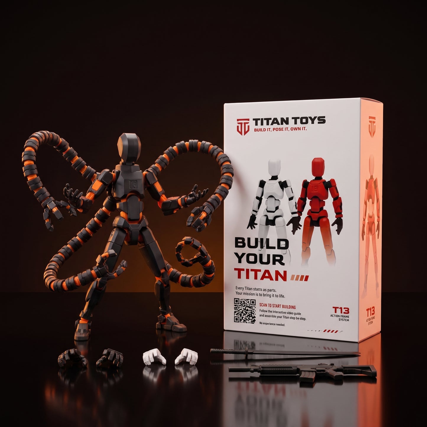 Octo Titan · Orange Black · 21-Joint Articulated Tentacle Edition Action Figure · Titan Toys