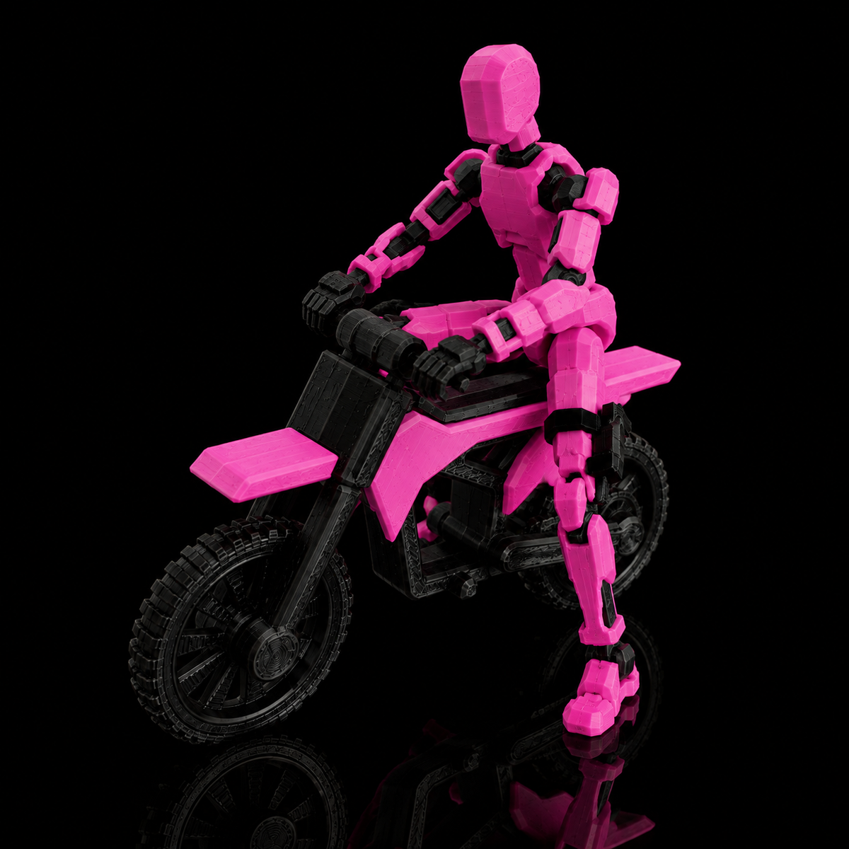 Pink Rider Titan · The Rose Rebel — 13-joint articulated action figure with stunt bike, Made in India by Titan Toys