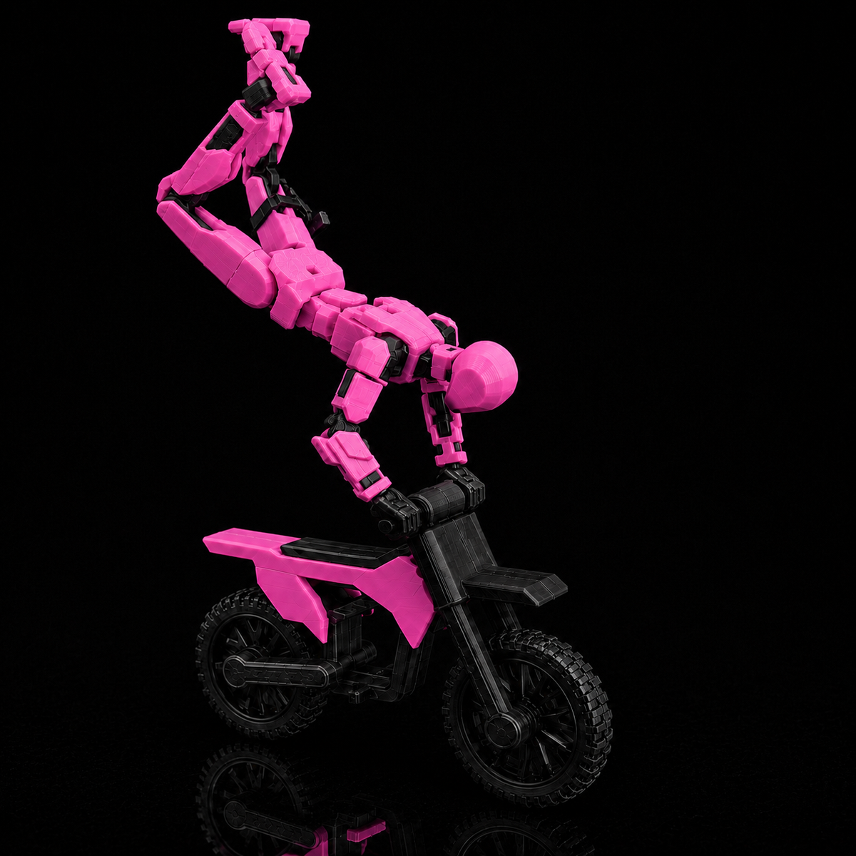 Pink Rider Titan on stunt bike — dynamic action pose, Titan Toys