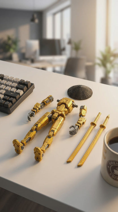 Ronin Titan · The Golden Blade Master · 13-Joint Articulated Samurai Action Figure · 8-Piece Gold Weapon Pack + Straw Ronin Hat · Made in India · Titan Toys