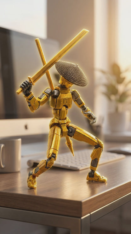 Ronin Titan · The Golden Blade Master · 13-Joint Articulated Samurai Action Figure · 8-Piece Gold Weapon Pack + Straw Ronin Hat · Made in India · Titan Toys