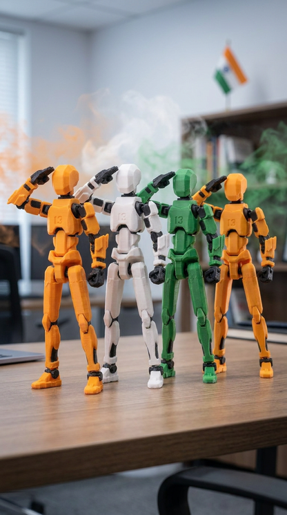 Titan Tiranga Squad · The Tricolour Trio · Saffron + White + Green 3-Figure Articulated Action Set · Made in India · Titan Toys
