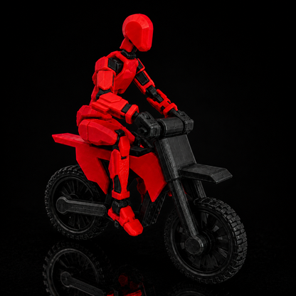 Red Rider Titan on stunt bike — dynamic action pose, Titan Toys