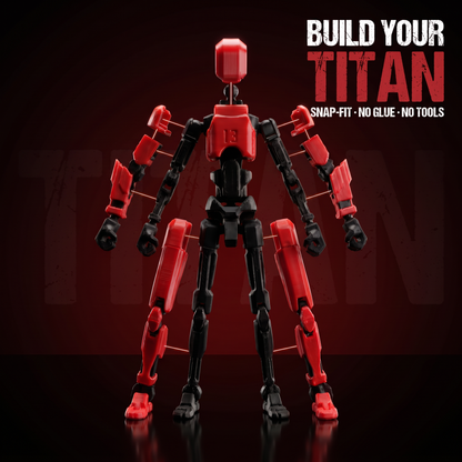 Titan Red assembly — snap-fit, no glue, no tools, exploded parts